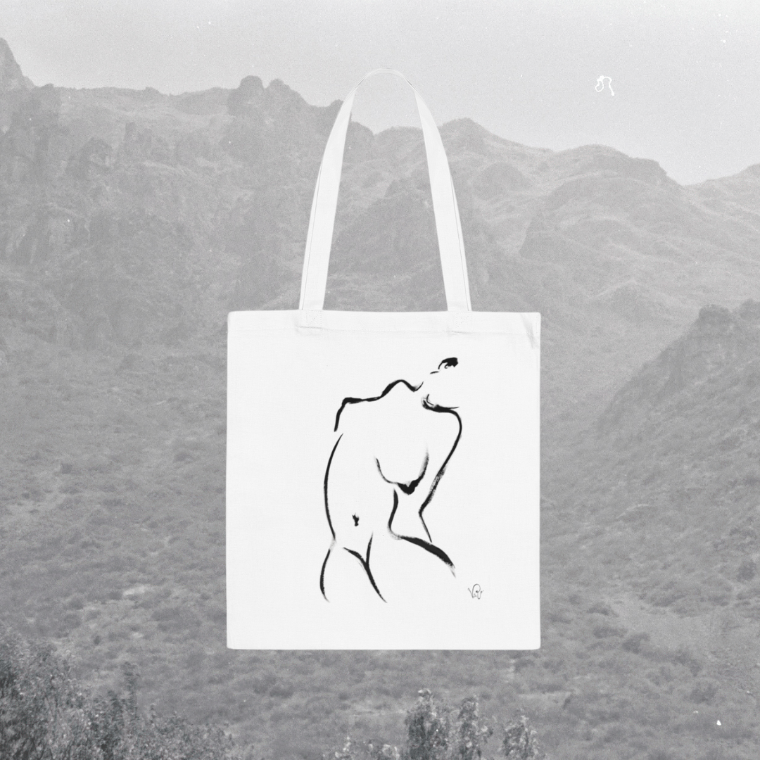 Embrace- Artistic Female Figure Tote Bag - Minimal Nude Line Drawing
