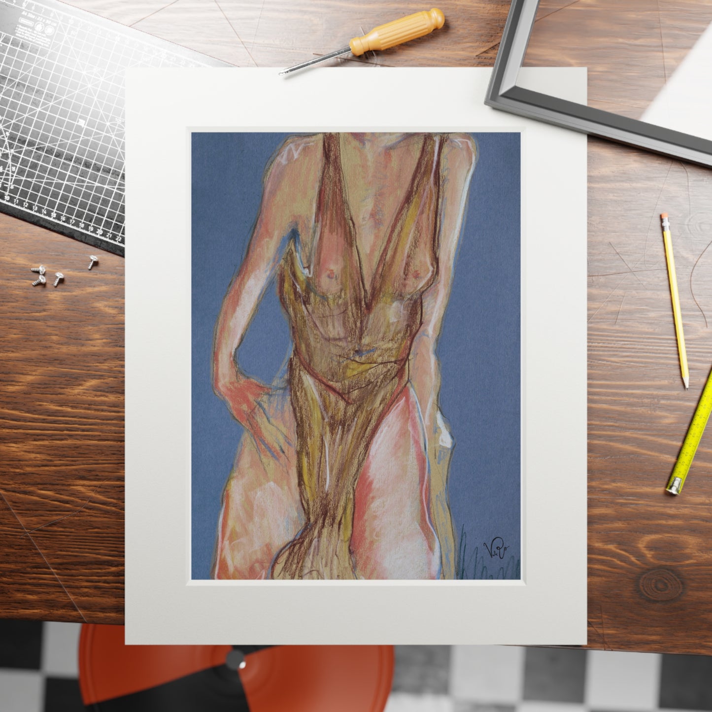 Elegant Nude Fine Art Print - Passepartout Framed Artwork for Home Decor