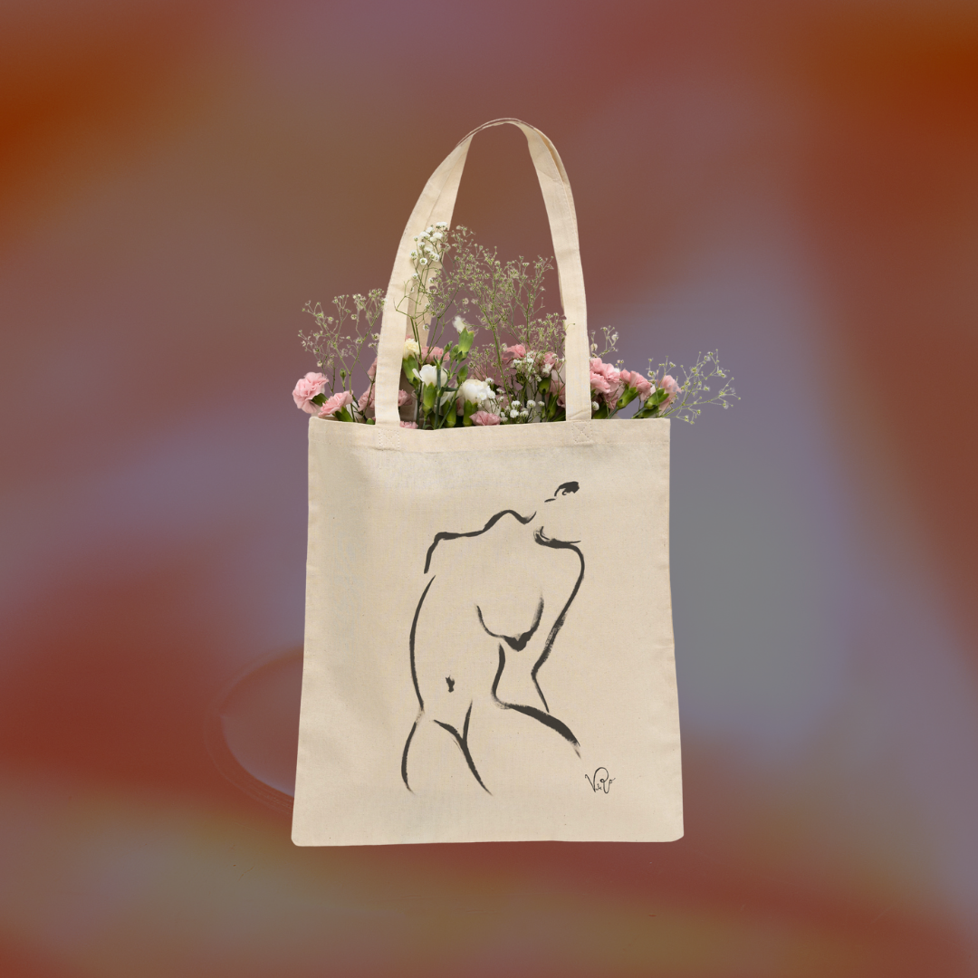 Embrace- Artistic Female Figure Tote Bag - Minimal Nude Line Drawing