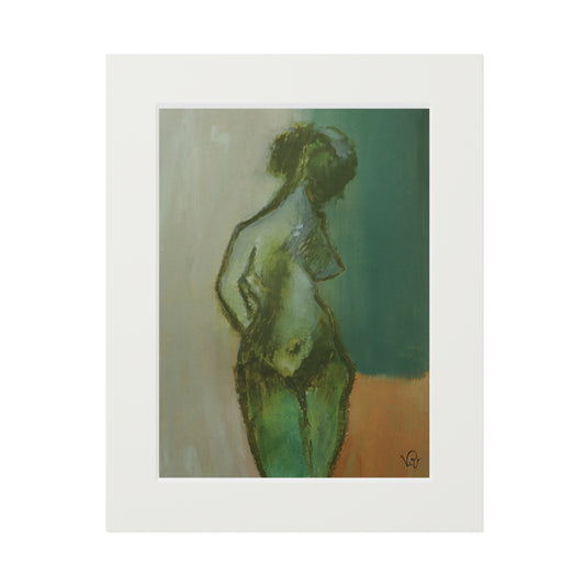 Figure Study Art Print with Passepartout Frame – Green Nude Fine Art Print