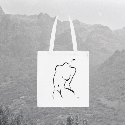 Embrace- Artistic Female Figure Tote Bag - Minimal Nude Line Drawing