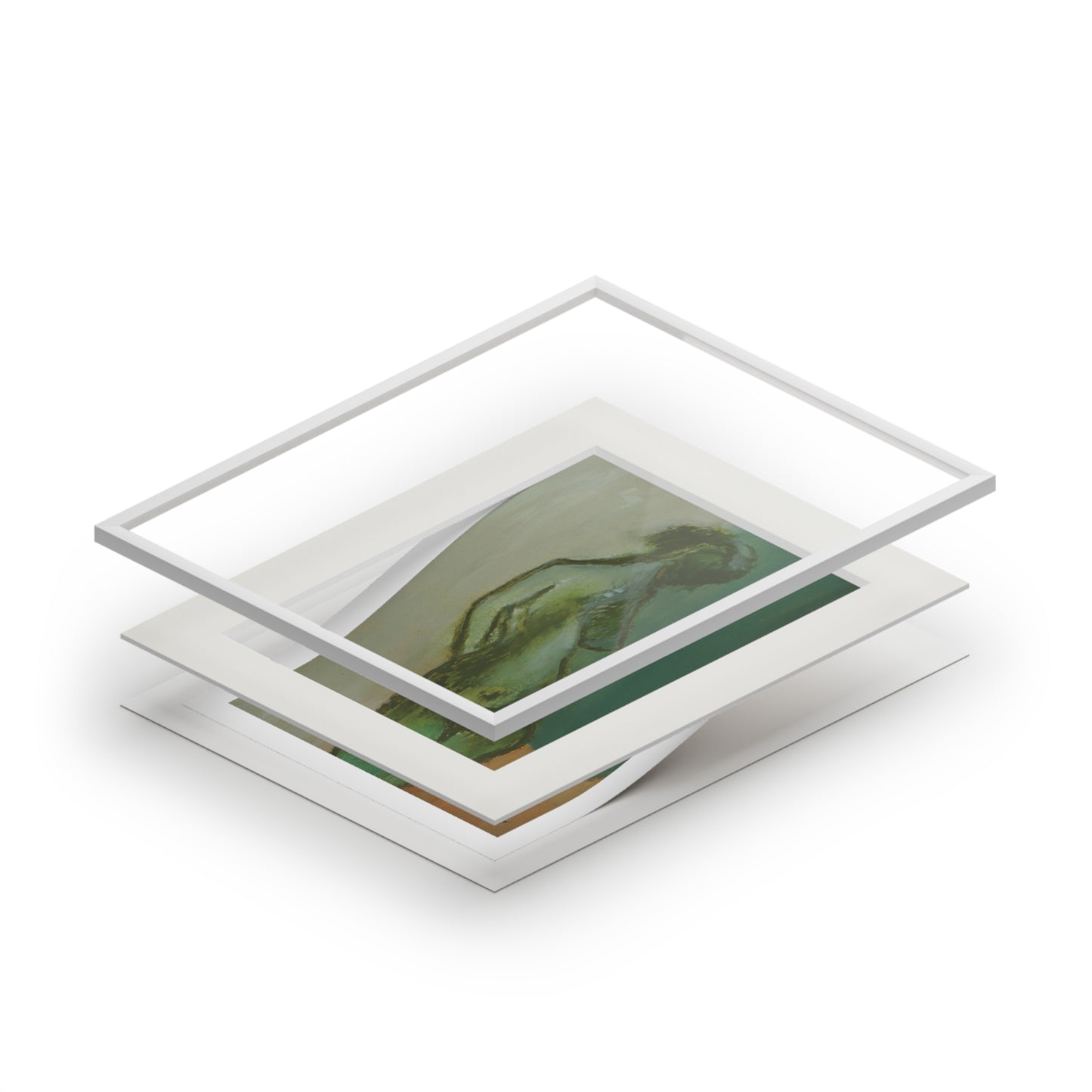 Figure Study Art Print with Passepartout Frame – Green Nude Fine Art Print