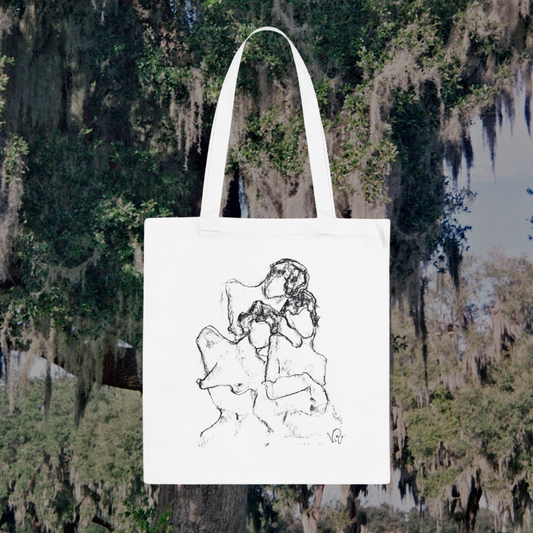 Sisters – Artistic Tote Bag with Expressive Line Drawing